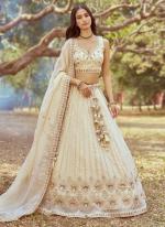 Tissue Cream Wedding Wear Stone Beads Work Lehenga Choli